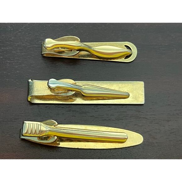 VTG Tie Clips Lot of 3 Gold Tone Rhinestone Unsigned - Picture 5 of 6